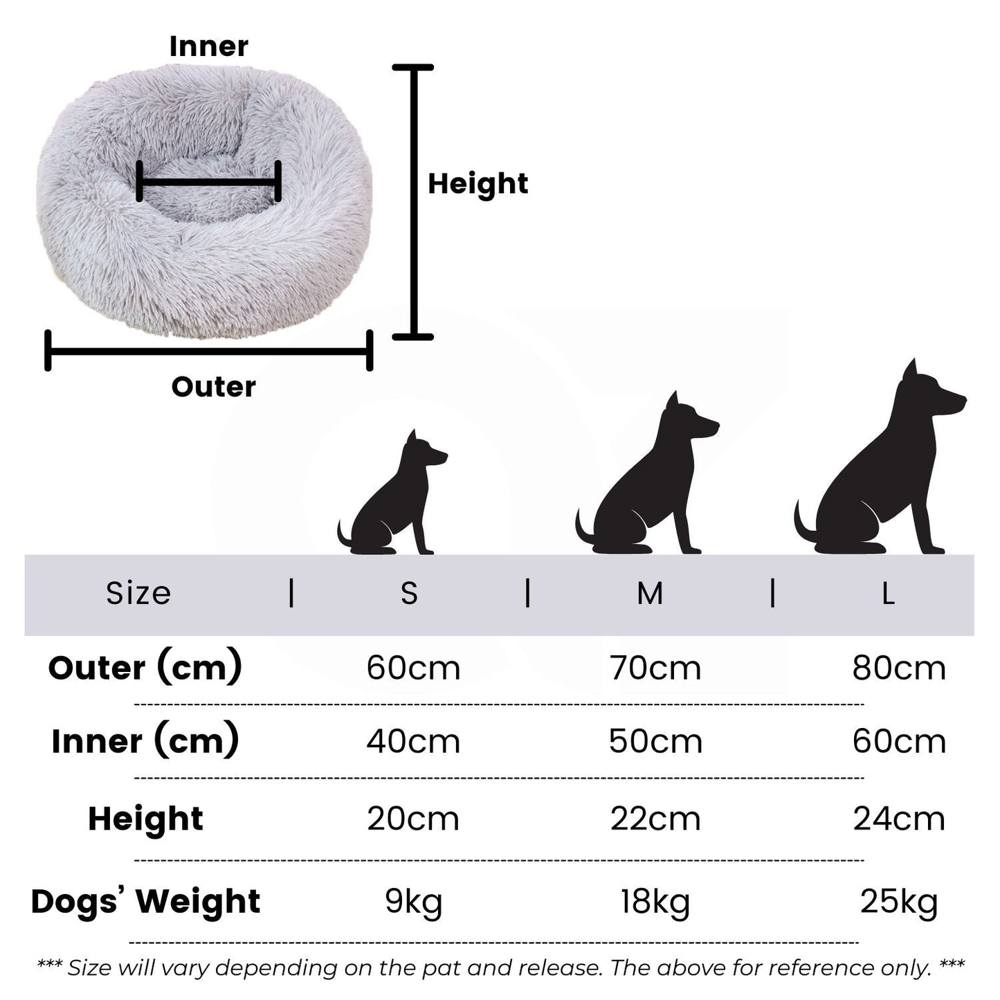 Floofi Calming Pet Bed for Cats and Dogs, Ultra Soft Plush, 60cm/70cm/80cm