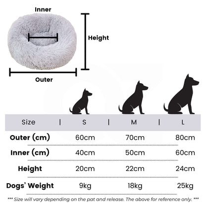 Floofi Calming Pet Bed for Cats and Dogs, Ultra Soft Plush, 60cm/70cm/80cm