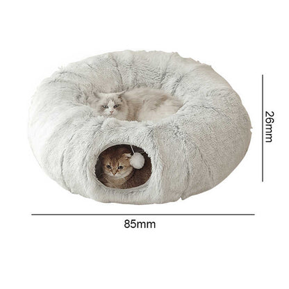 Rainbow Luxury Plush Cat Bed with Hidden Tunnel - Soft Round Pet Bed for Cats and Small Dogs