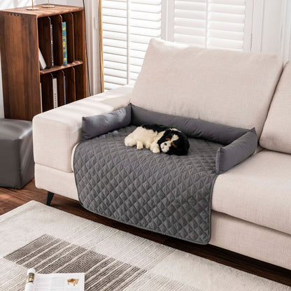 75*75CM Grey Waterproof & Scratch-Resistant Pet Sofa Protector Mat with Pillow | Cat & Dog Bed, Washable, All-Season